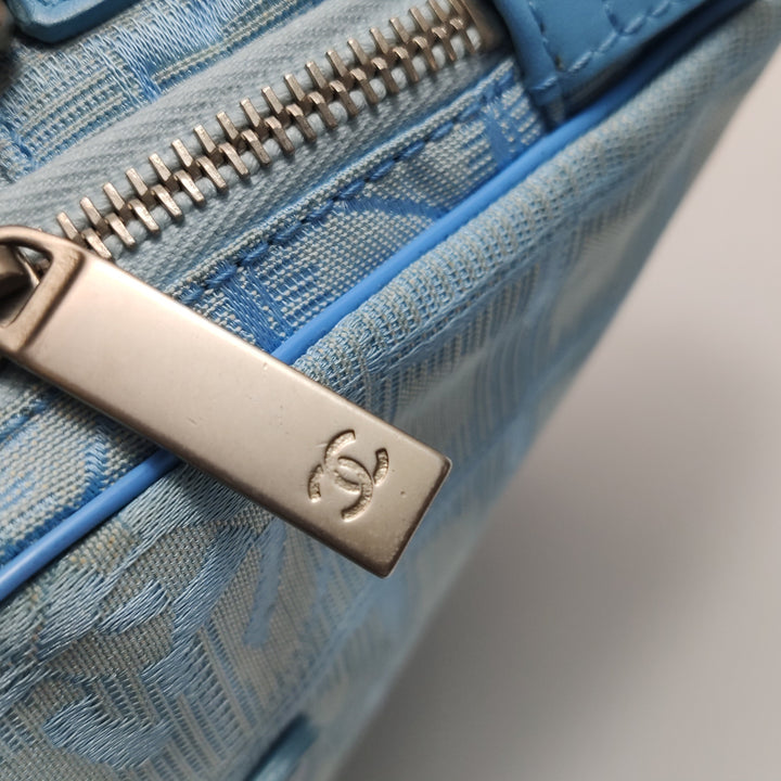 Chanel New Travel Ligne Small Bowler Tote Bag Jacquard Blue Silver Hardware