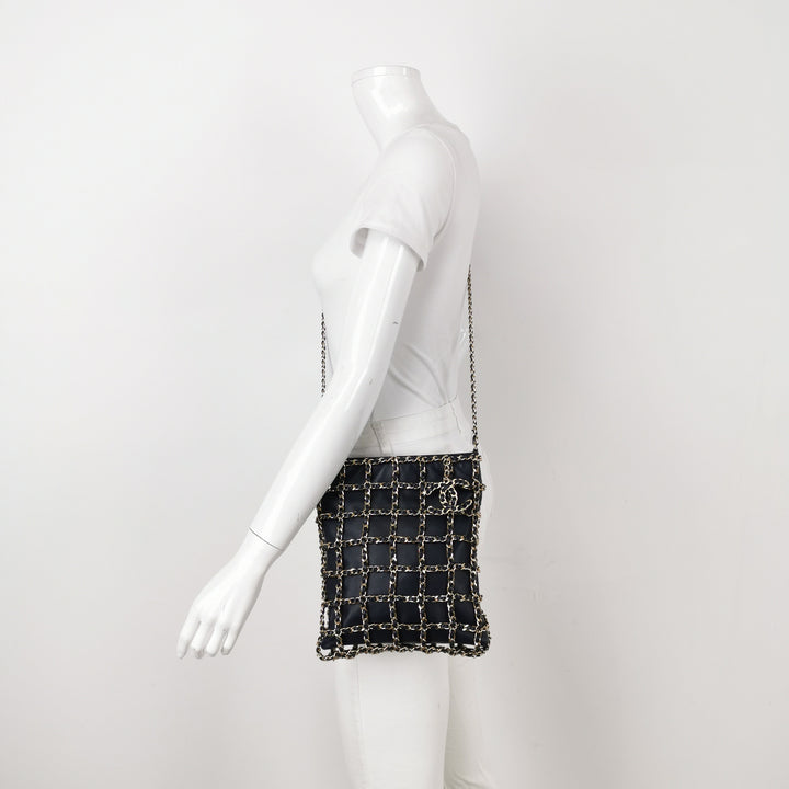 Chanel Shopping Chain Tote Lambskin Black Gold Chain