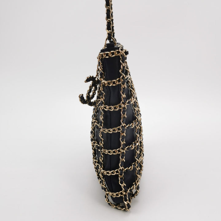 Chanel Shopping Chain Tote Lambskin Black Gold Chain