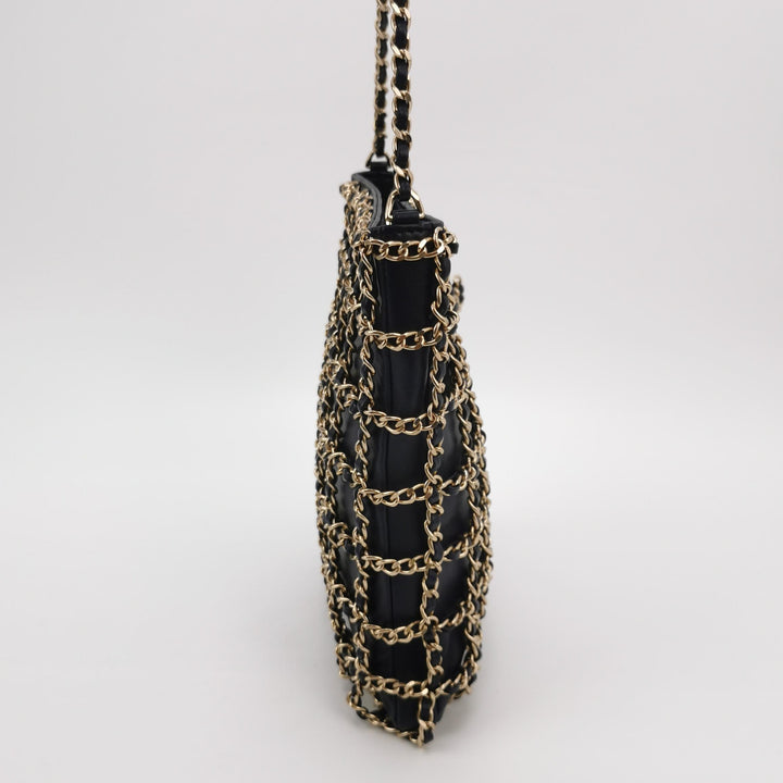 Chanel Shopping Chain Tote Lambskin Black Gold Chain