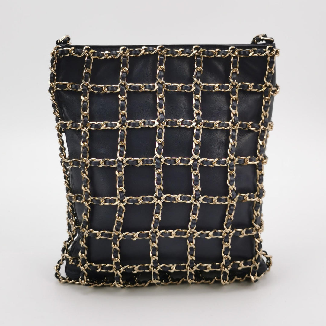 Chanel Shopping Chain Tote Lambskin Black Gold Chain