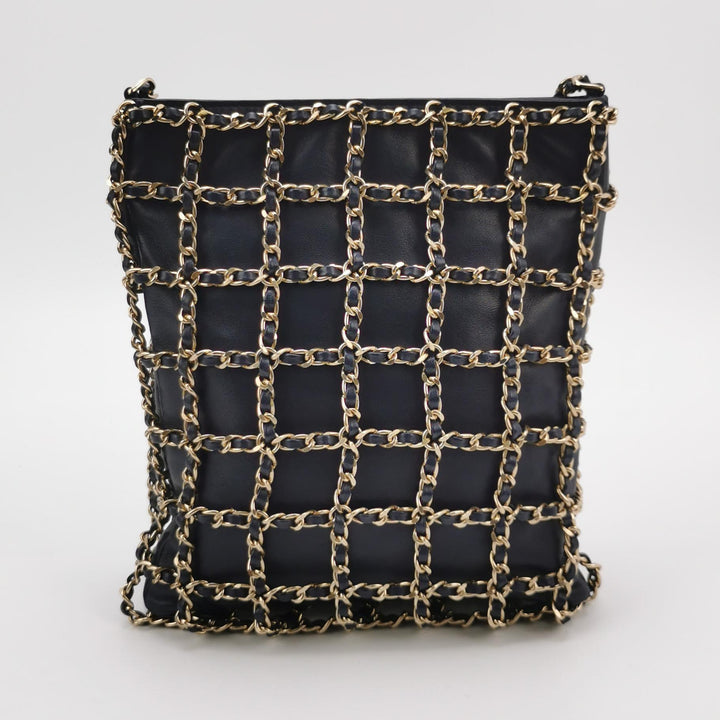 Chanel Shopping Chain Tote Lambskin Black Gold Chain