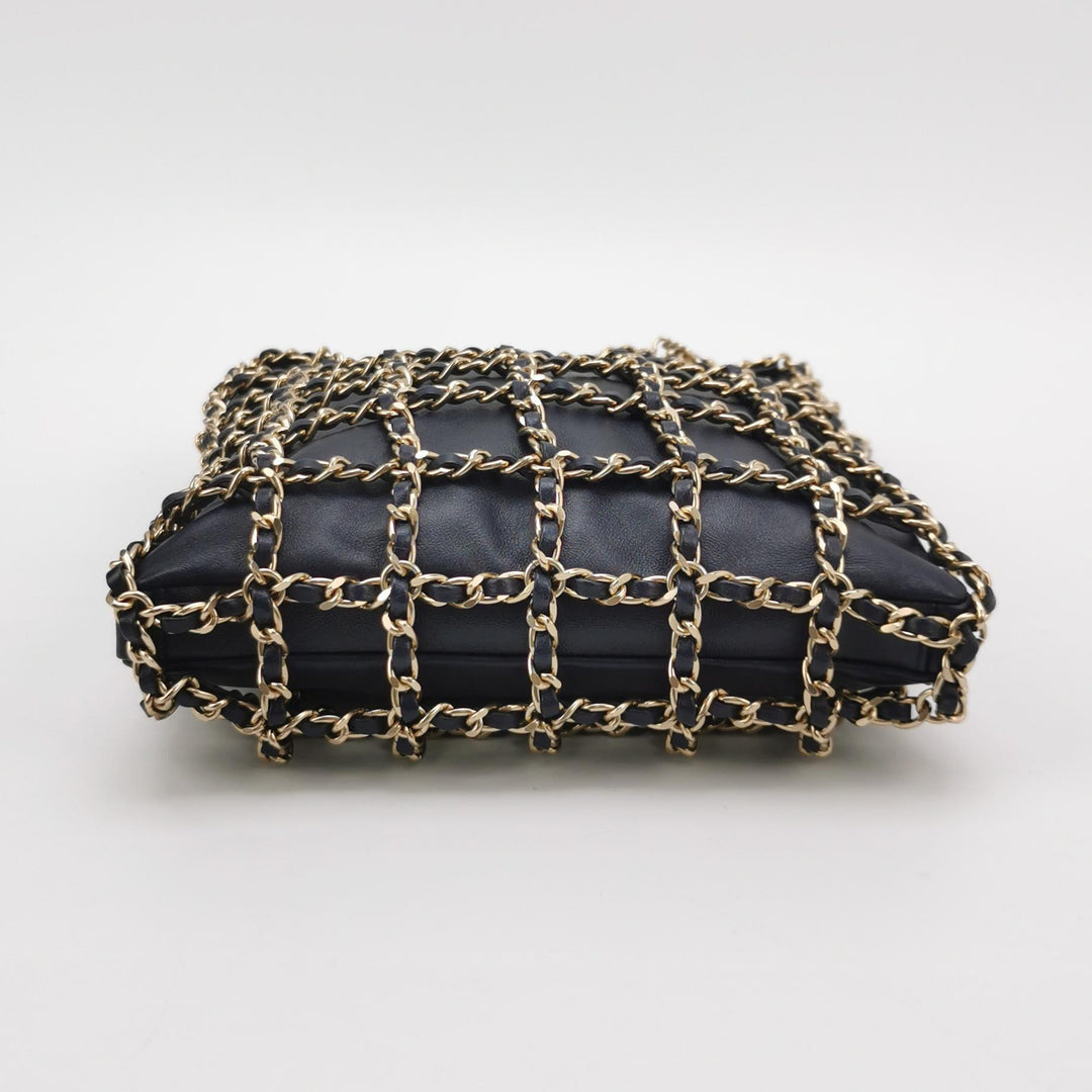 Chanel Shopping Chain Tote Lambskin Black Gold Chain