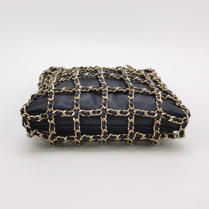 Chanel Shopping Chain Tote Lambskin Black Gold Chain