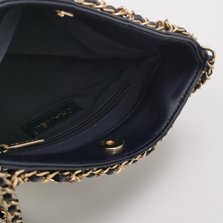 Chanel Shopping Chain Tote Lambskin Black Gold Chain