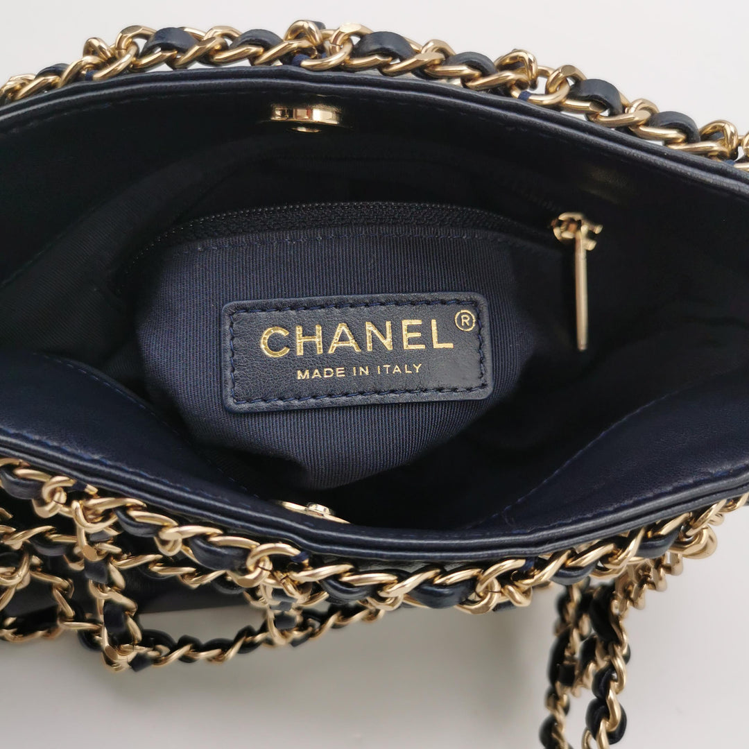 Chanel Shopping Chain Tote Lambskin Black Gold Chain