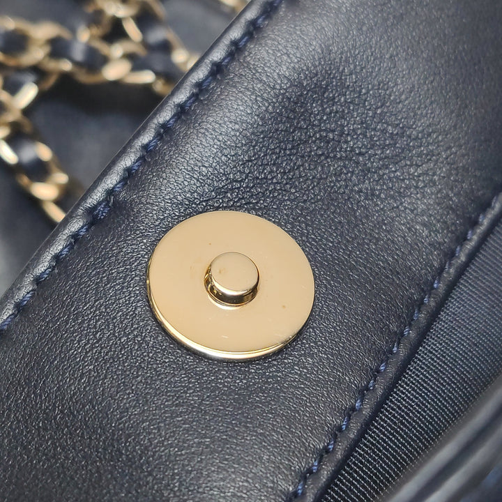 Chanel Shopping Chain Tote Lambskin Black Gold Chain