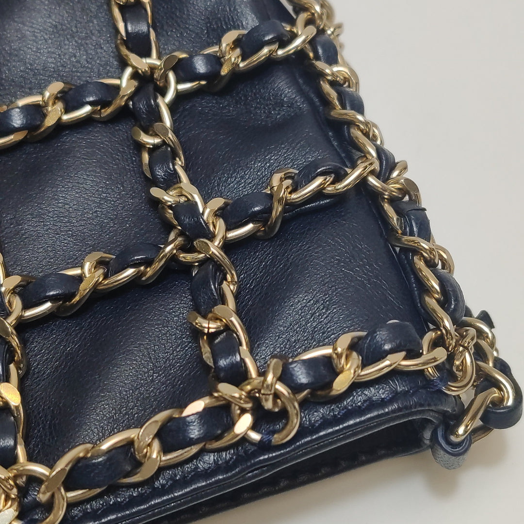 Chanel Shopping Chain Tote Lambskin Black Gold Chain