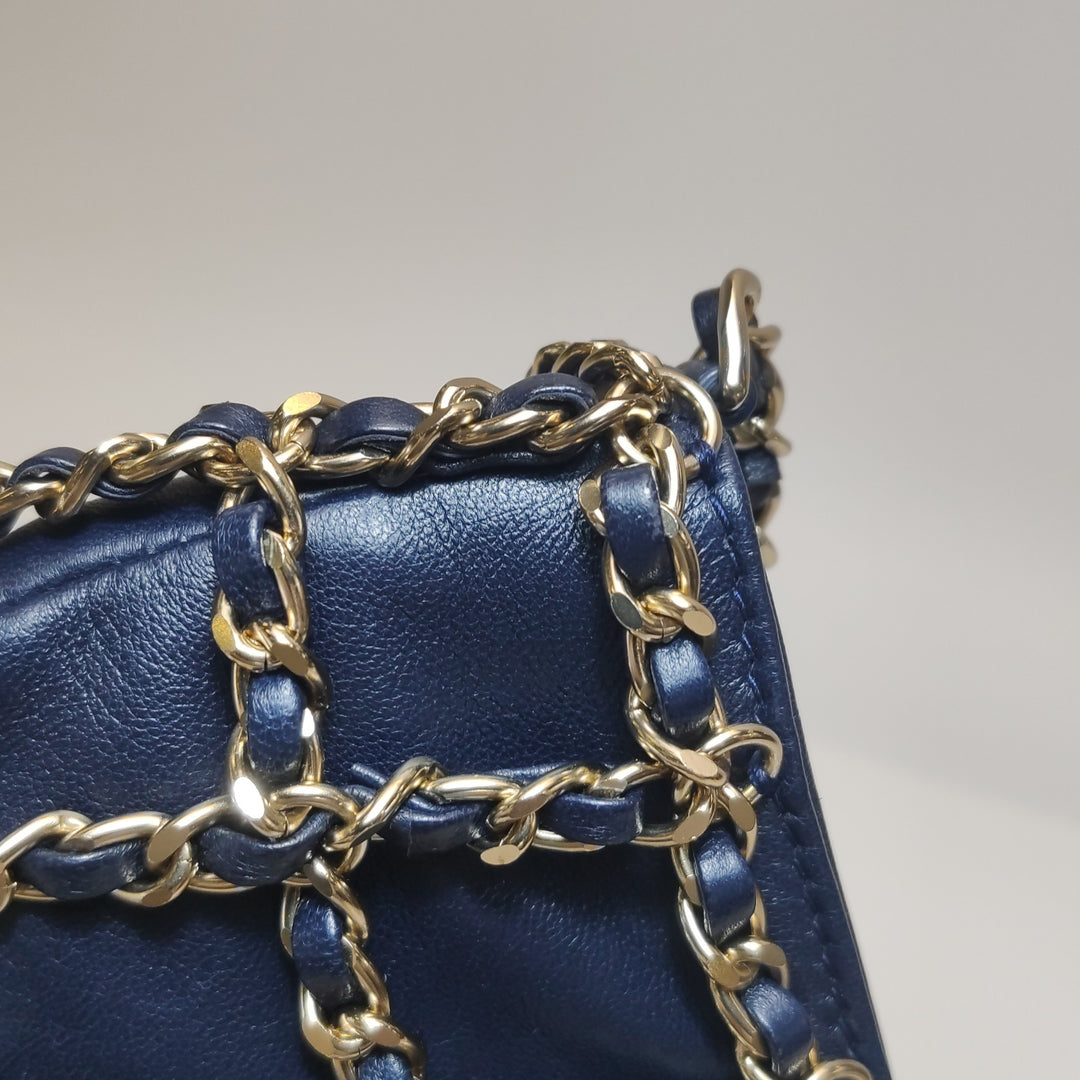 Chanel Shopping Chain Tote Lambskin Black Gold Chain