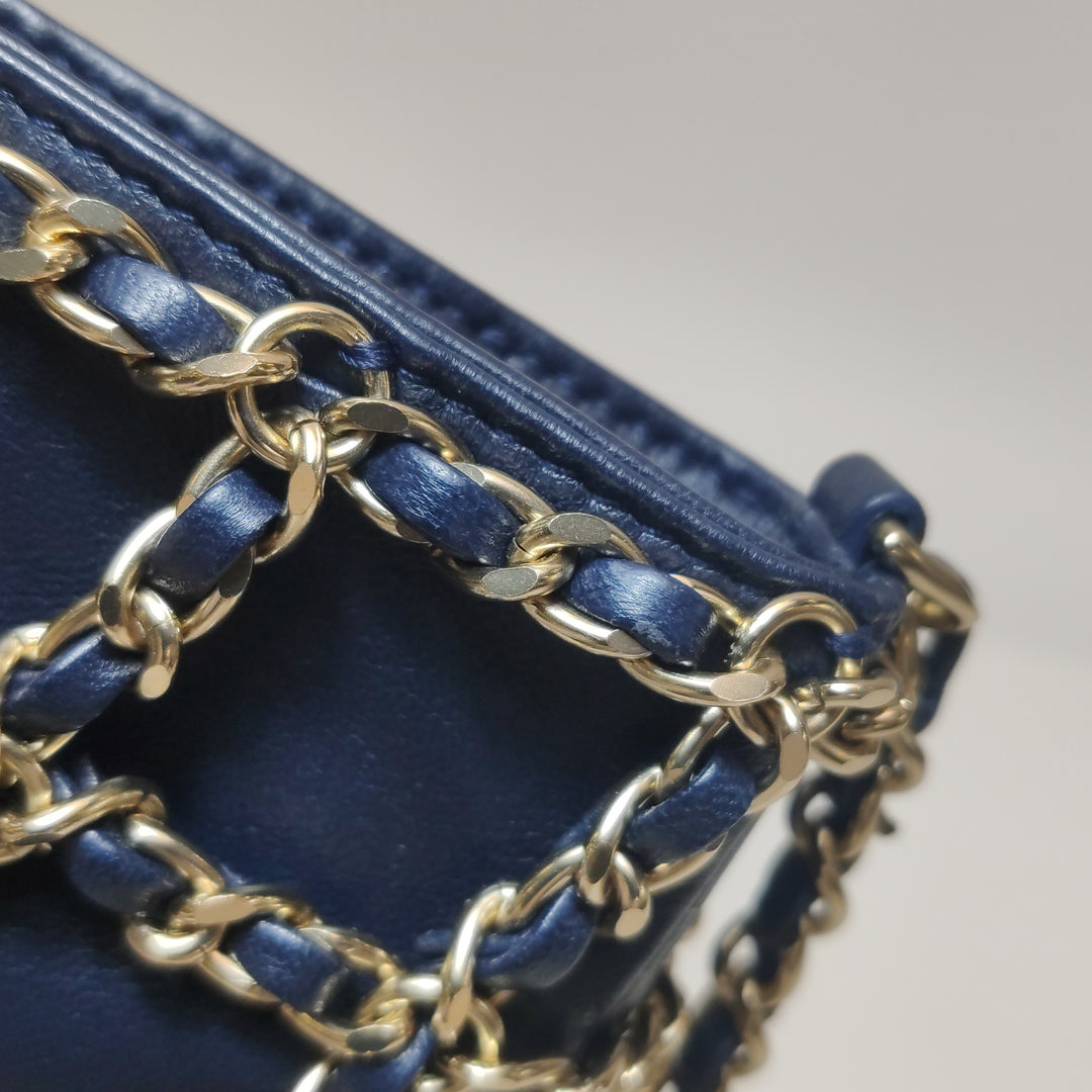 Chanel Shopping Chain Tote Lambskin Black Gold Chain