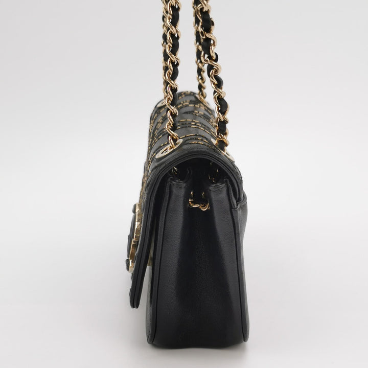 Chanel Chevron Subtle Flap Bag Black Gold Detail