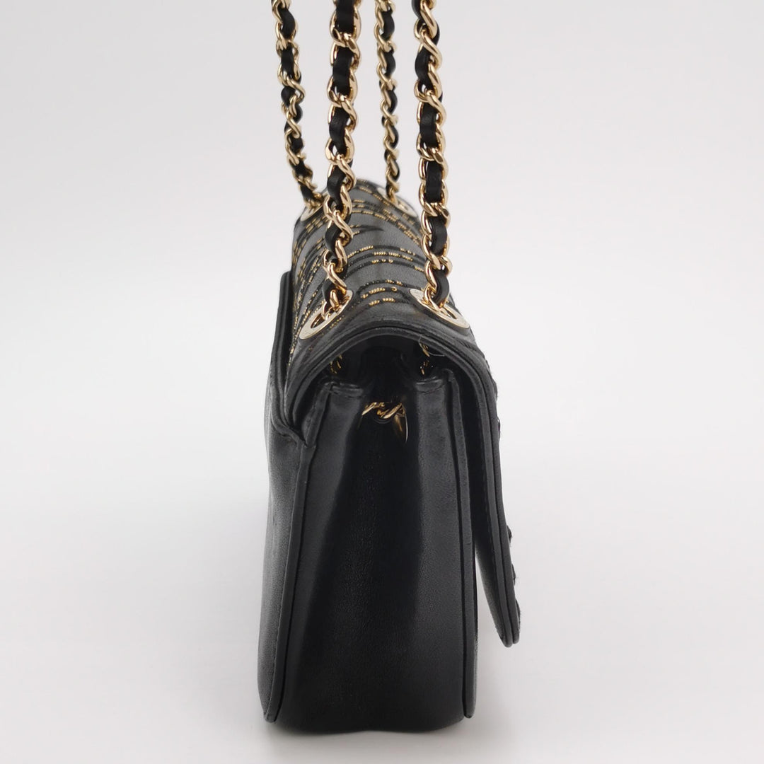 Chanel Chevron Subtle Flap Bag Black Gold Detail