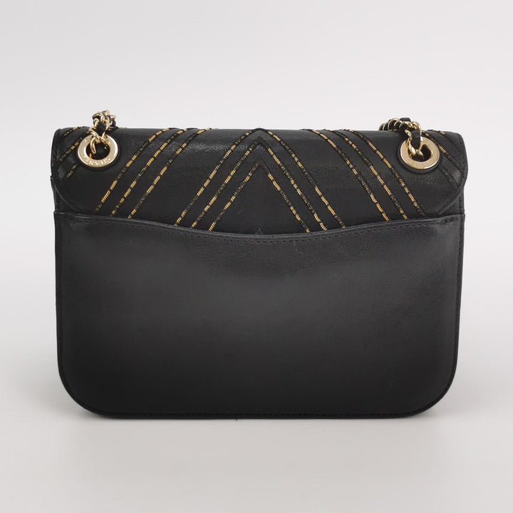 Chanel Chevron Subtle Flap Bag Black Gold Detail
