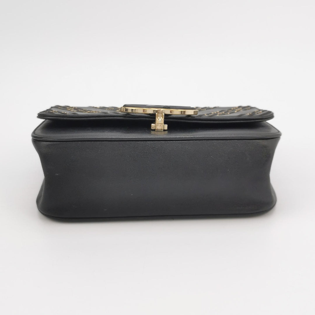 Chanel Chevron Subtle Flap Bag Black Gold Detail