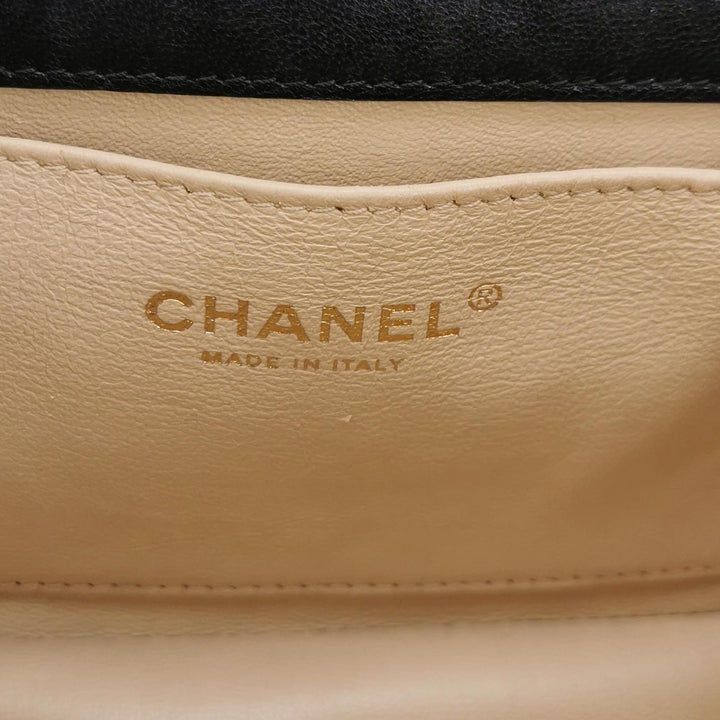 Chanel Chevron Subtle Flap Bag Black Gold Detail