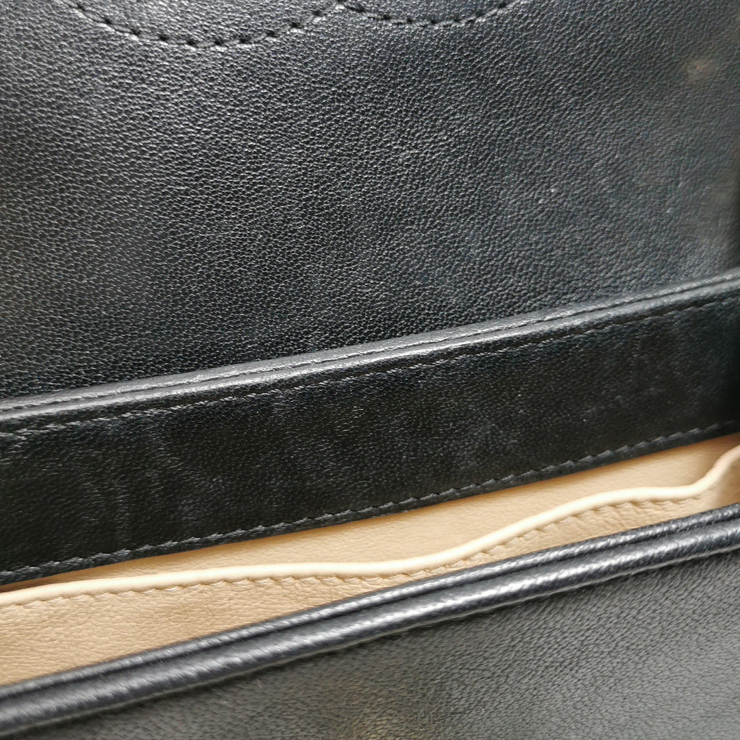 Chanel Chevron Subtle Flap Bag Black Gold Detail
