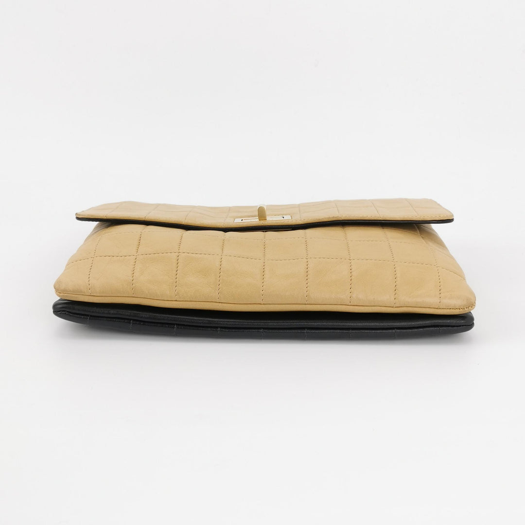 Chanel 2.55 Reissue Two-Tone Square Quilted Flap Bag Medium Lambskin Beige Black Gold Hardware