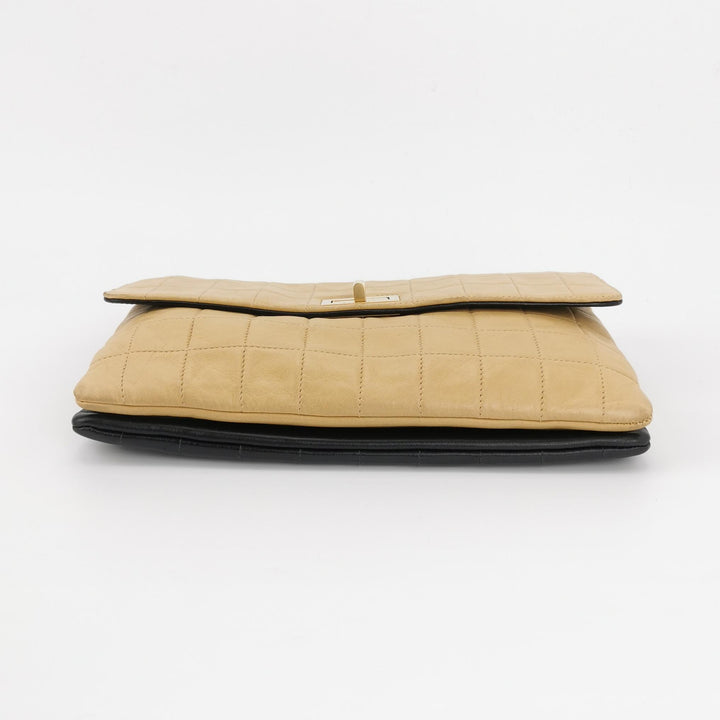 Chanel 2.55 Reissue Two-Tone Square Quilted Flap Bag Medium Lambskin Beige Black Gold Hardware