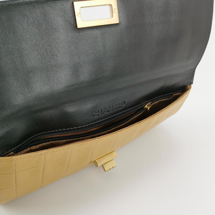 Chanel 2.55 Reissue Two-Tone Square Quilted Flap Bag Medium Lambskin Beige Black Gold Hardware