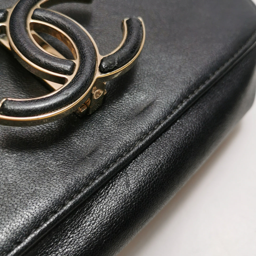 Chanel Chevron Subtle Flap Bag Black Gold Detail