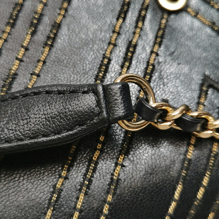 Chanel Chevron Subtle Flap Bag Black Gold Detail