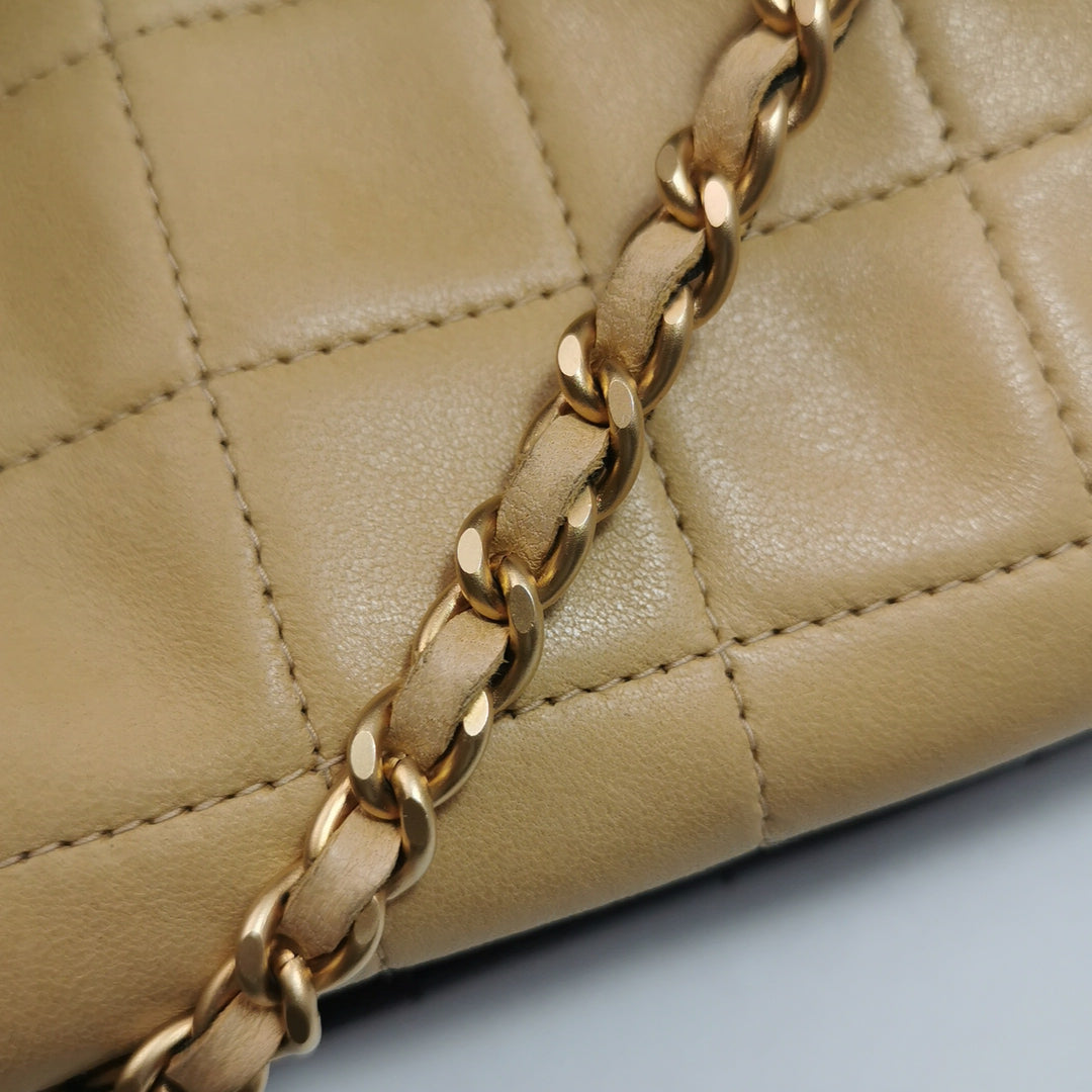 Chanel 2.55 Reissue Two-Tone Square Quilted Flap Bag Medium Lambskin Beige Black Gold Hardware