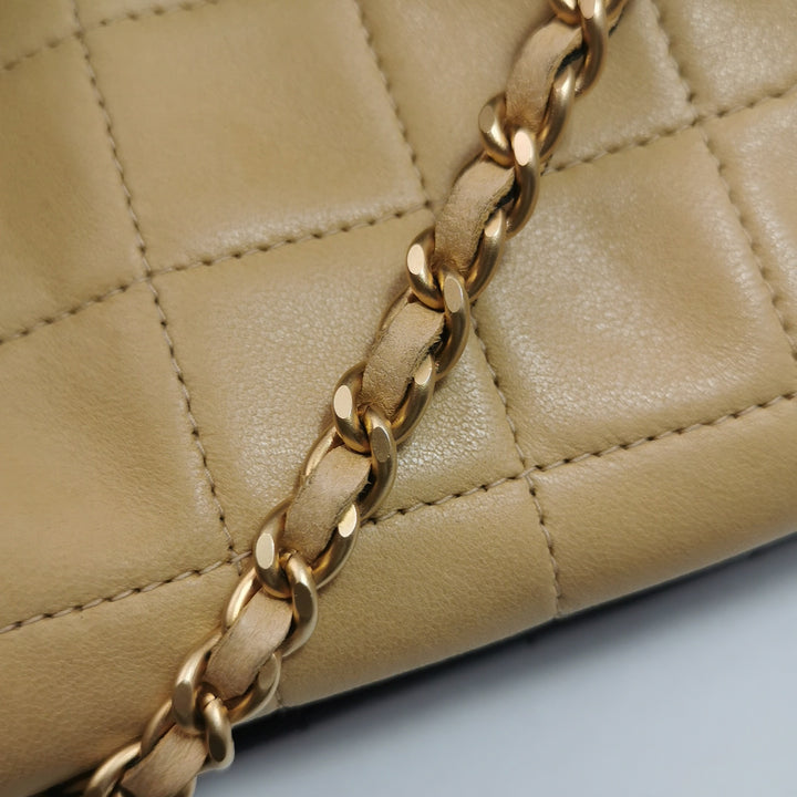 Chanel 2.55 Reissue Two-Tone Square Quilted Flap Bag Medium Lambskin Beige Black Gold Hardware