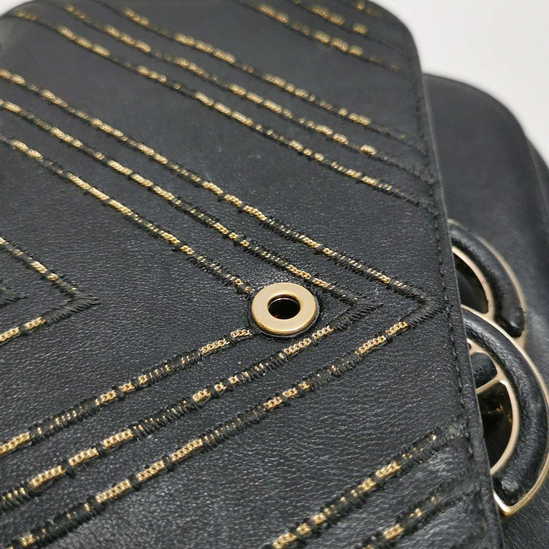 Chanel Chevron Subtle Flap Bag Black Gold Detail