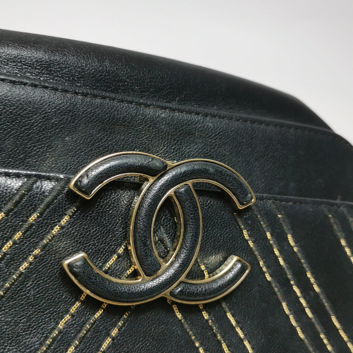Chanel Chevron Subtle Flap Bag Black Gold Detail