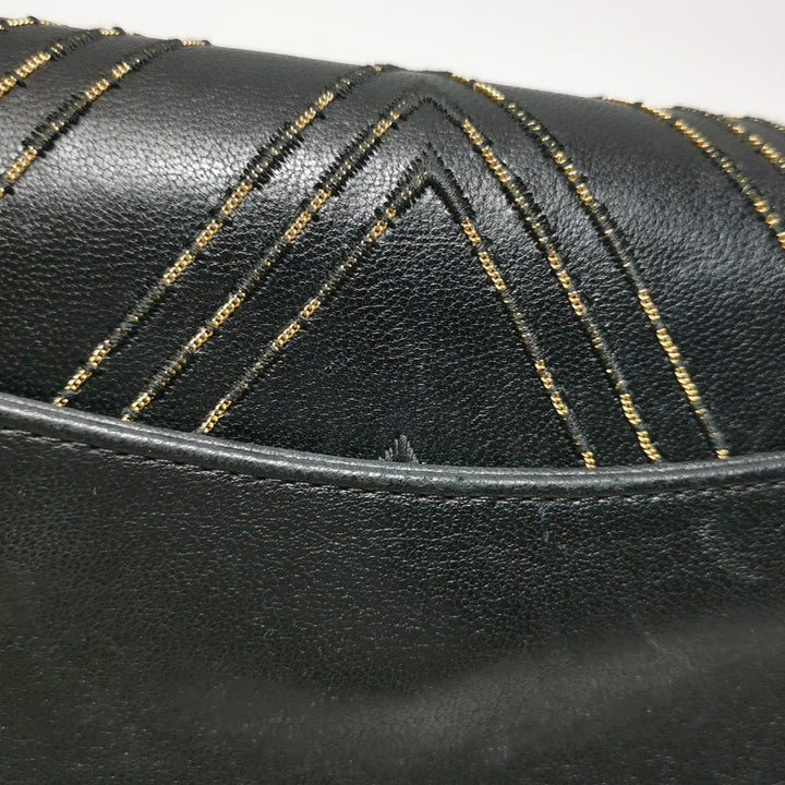 Chanel Chevron Subtle Flap Bag Black Gold Detail