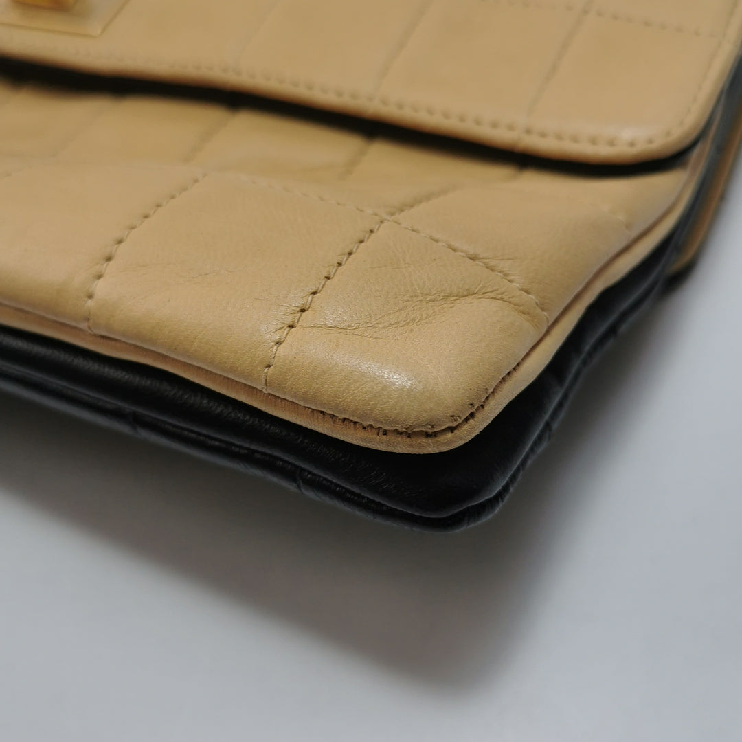 Chanel 2.55 Reissue Two-Tone Square Quilted Flap Bag Medium Lambskin Beige Black Gold Hardware