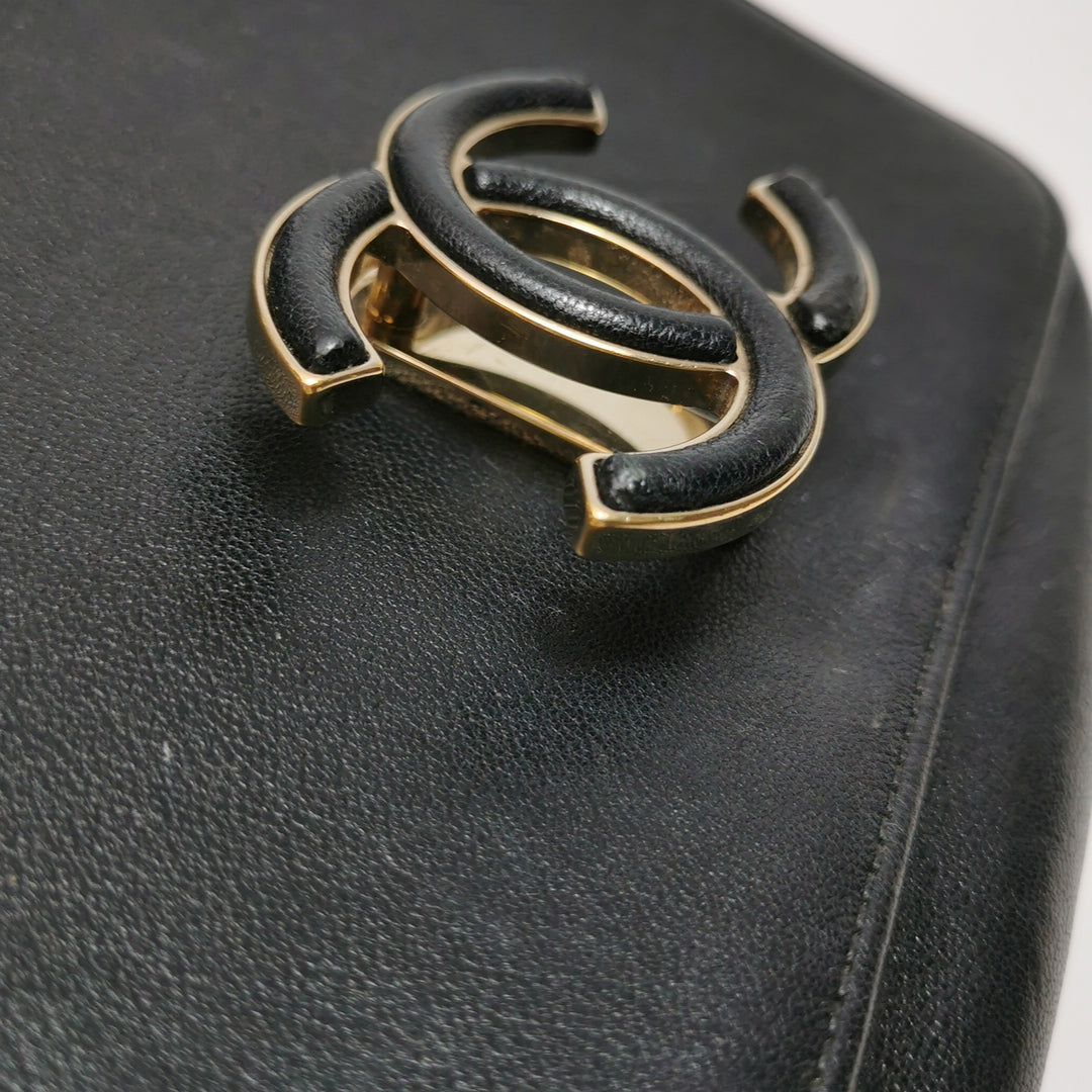 Chanel Chevron Subtle Flap Bag Black Gold Detail