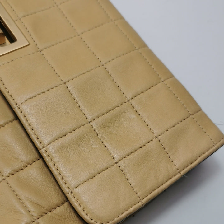 Chanel 2.55 Reissue Two-Tone Square Quilted Flap Bag Medium Lambskin Beige Black Gold Hardware