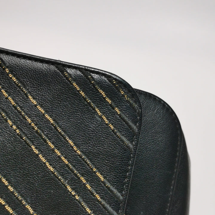 Chanel Chevron Subtle Flap Bag Black Gold Detail