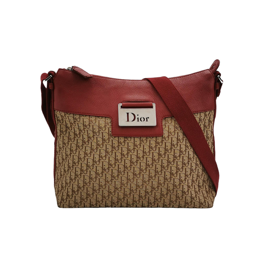 Dior Street Chic Trotter Canvas Leather Shoulder Bag Red Beige