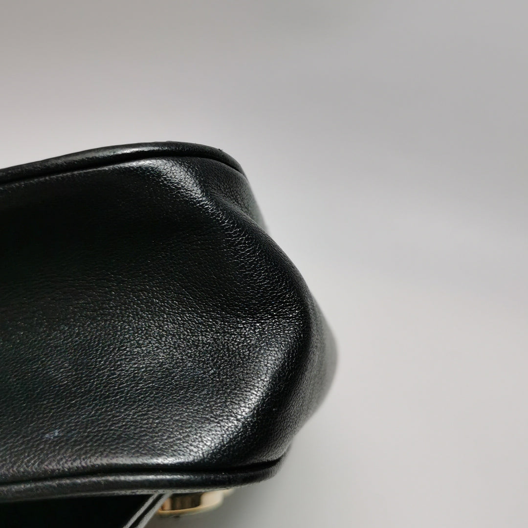 Chanel Chevron Subtle Flap Bag Black Gold Detail