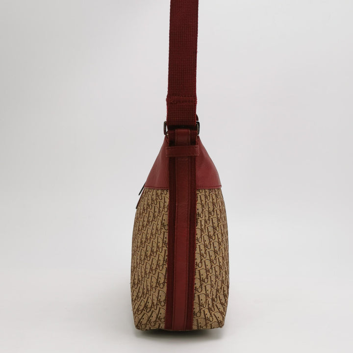 Dior Street Chic Trotter Canvas Leather Shoulder Bag Red Beige