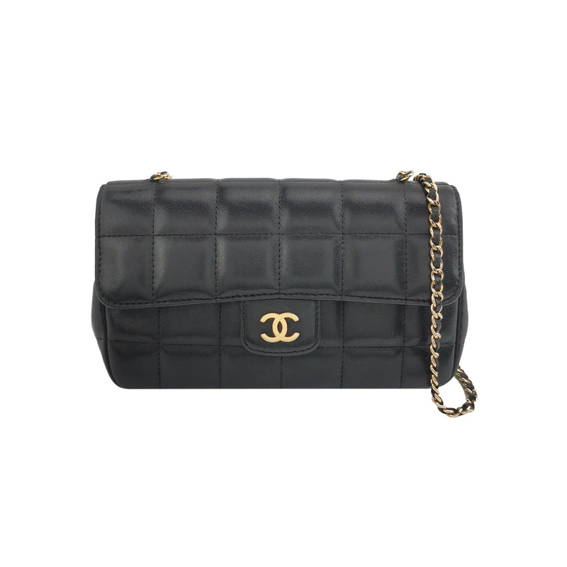 Chanel Chocolate Bar Mini Flap Bag Lambskin Black Gold Hardware