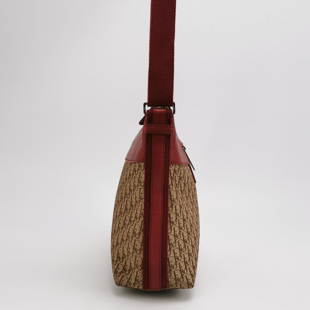 Dior Street Chic Trotter Canvas Leather Shoulder Bag Red Beige