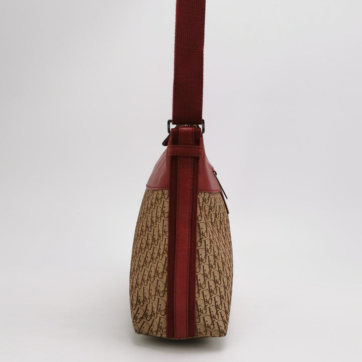 Dior Street Chic Trotter Canvas Leather Shoulder Bag Red Beige