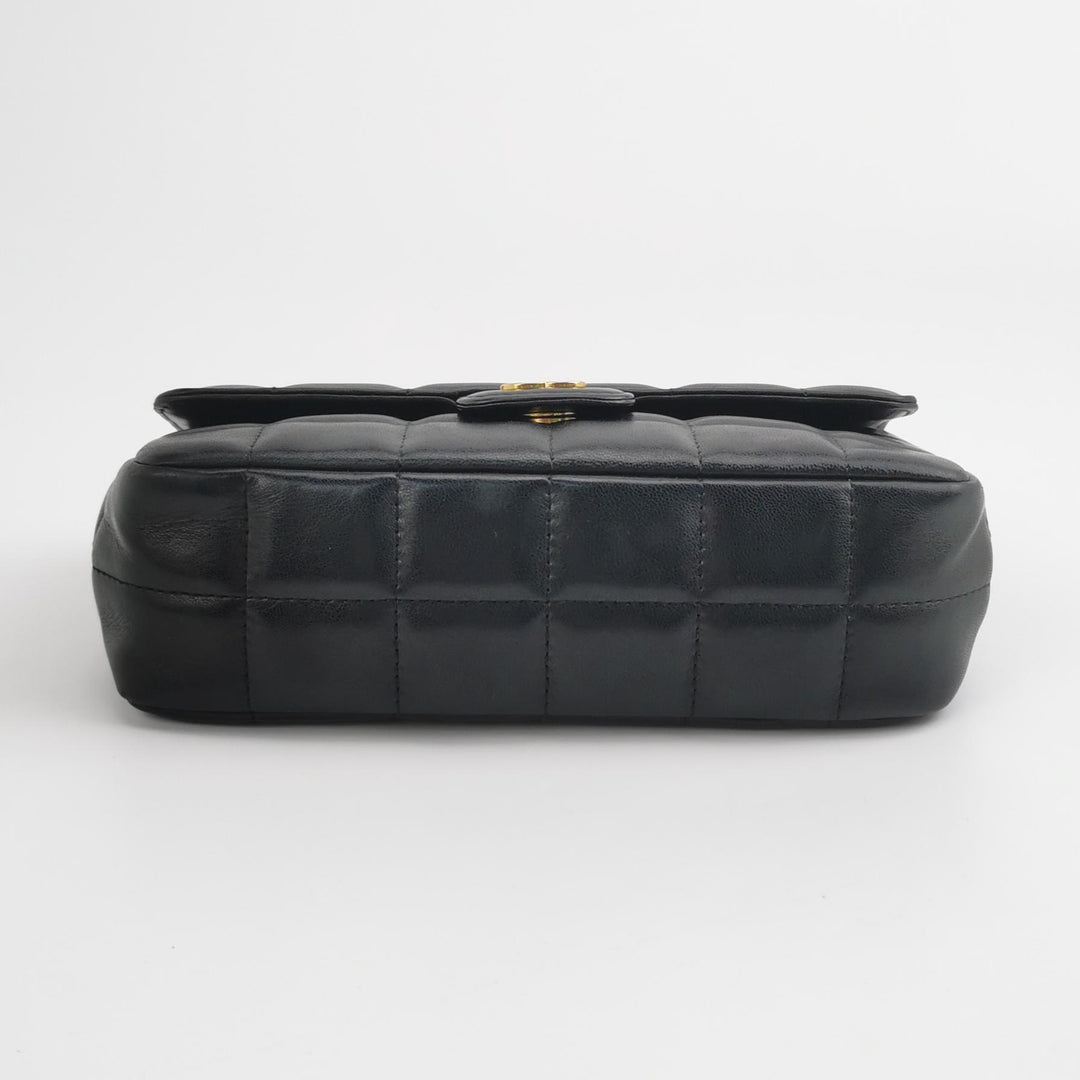 Chanel Chocolate Bar Mini Flap Bag Lambskin Black Gold Hardware