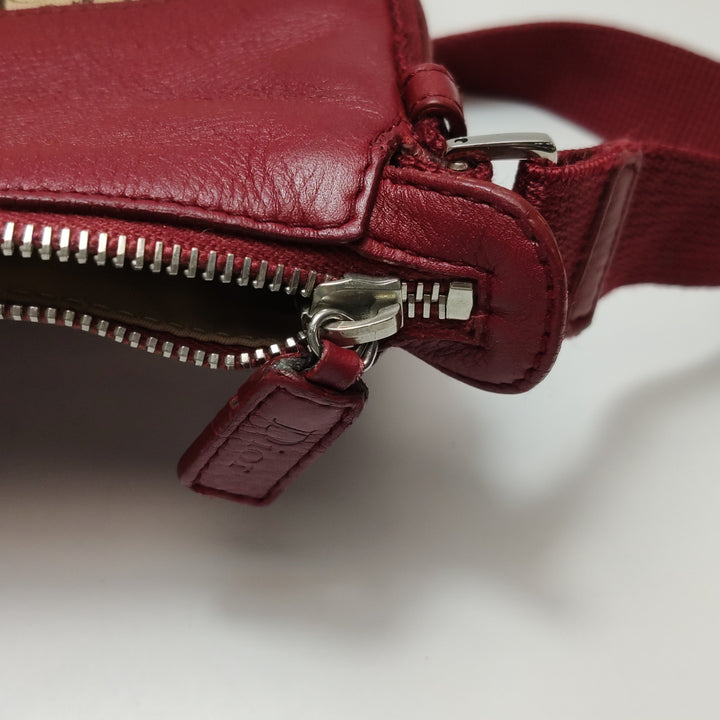 Dior Street Chic Trotter Canvas Leather Shoulder Bag Red Beige
