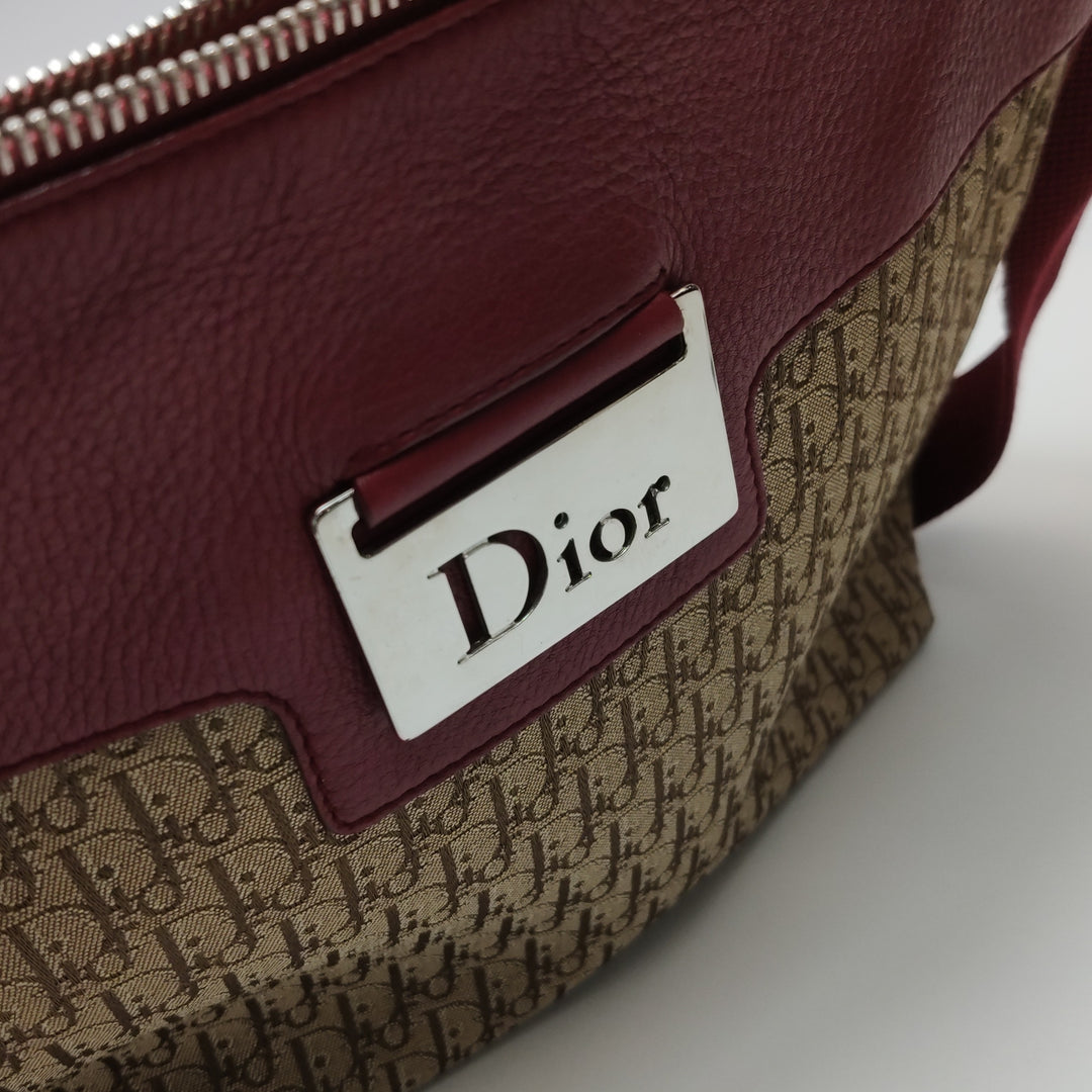 Dior Street Chic Trotter Canvas Leather Shoulder Bag Red Beige