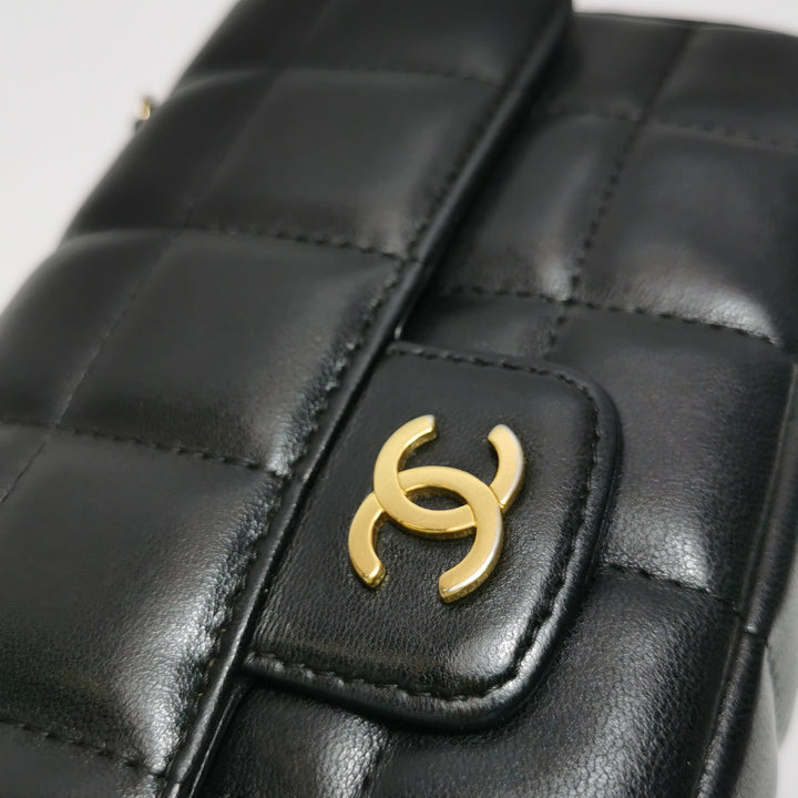 Chanel Chocolate Bar Mini Flap Bag Lambskin Black Gold Hardware