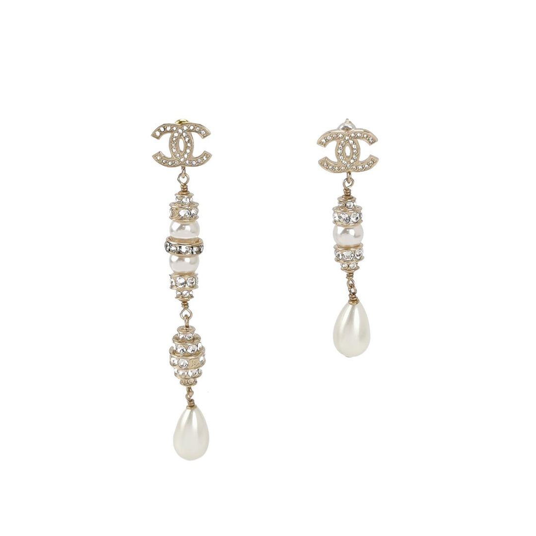 Chanel Interlocking CC Faux-pearl Drop Earrings