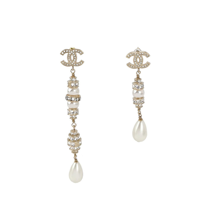 Chanel Interlocking CC Faux-pearl Drop Earrings