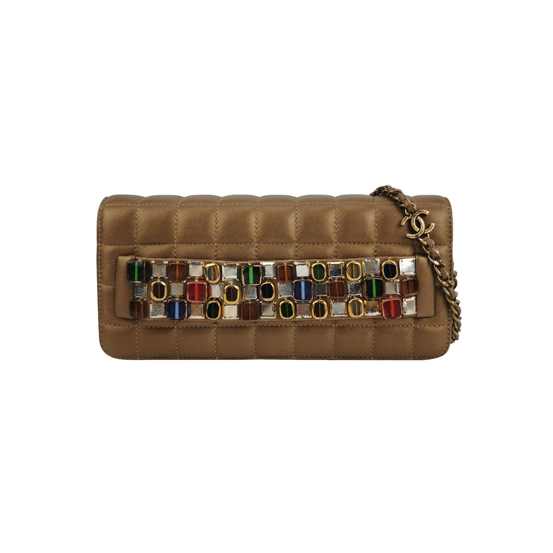 Chanel Paris-Byzance Jewelled Evening Bag Lambskin Brown Antique Gold Hardware