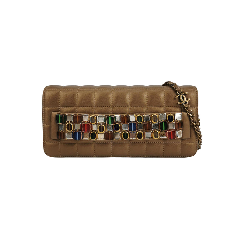 Chanel Paris-Byzance Jewelled Evening Bag Lambskin Brown Antique Gold Hardware