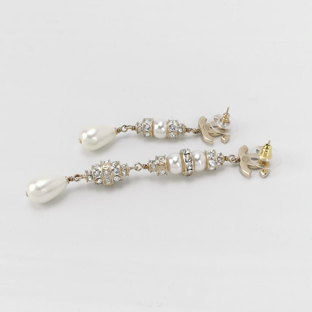 Chanel Interlocking CC Faux-pearl Drop Earrings