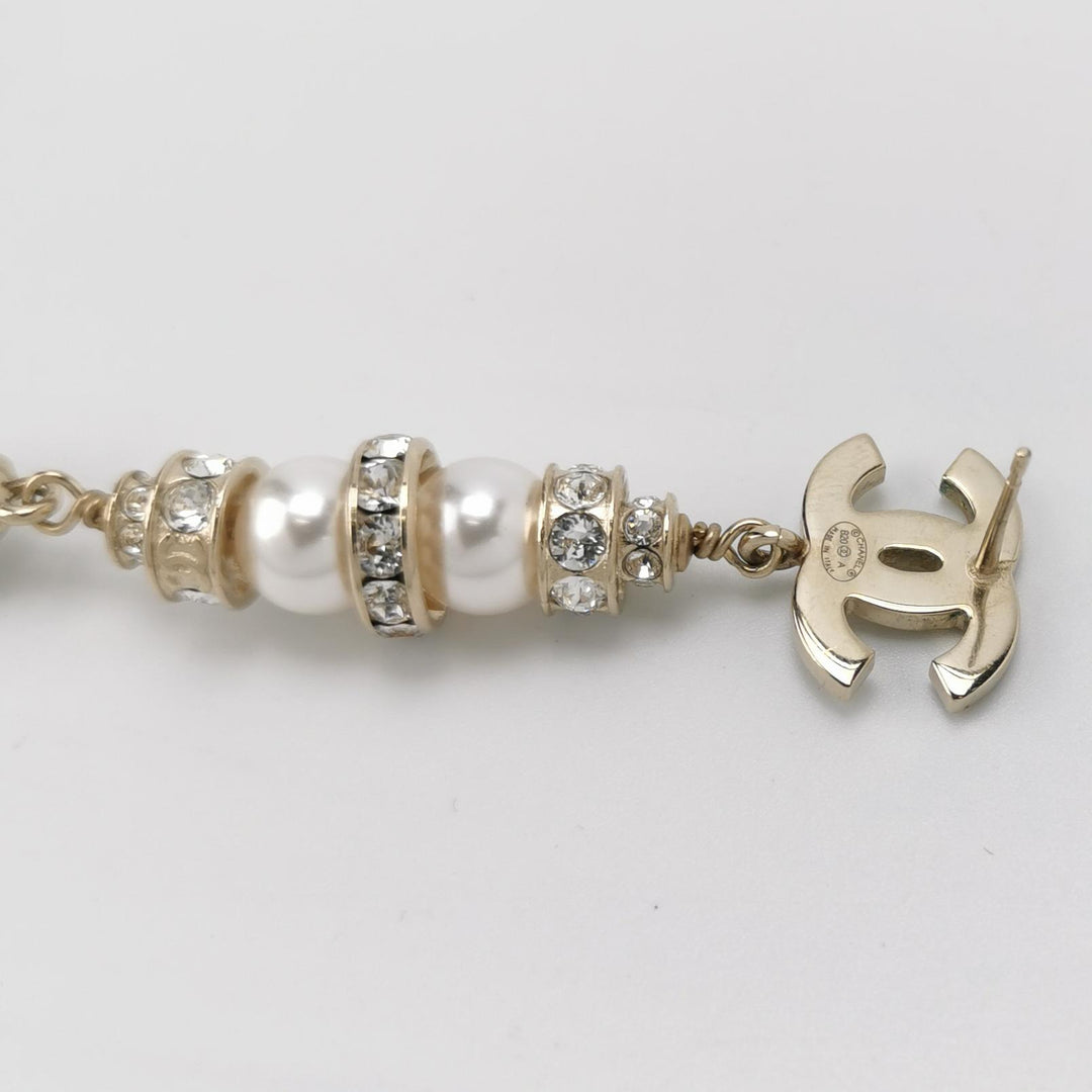 Chanel Interlocking CC Faux-pearl Drop Earrings